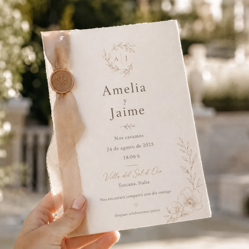 Diseño de invitaciones de boda con diseño, criterio estético y coherencia visual.